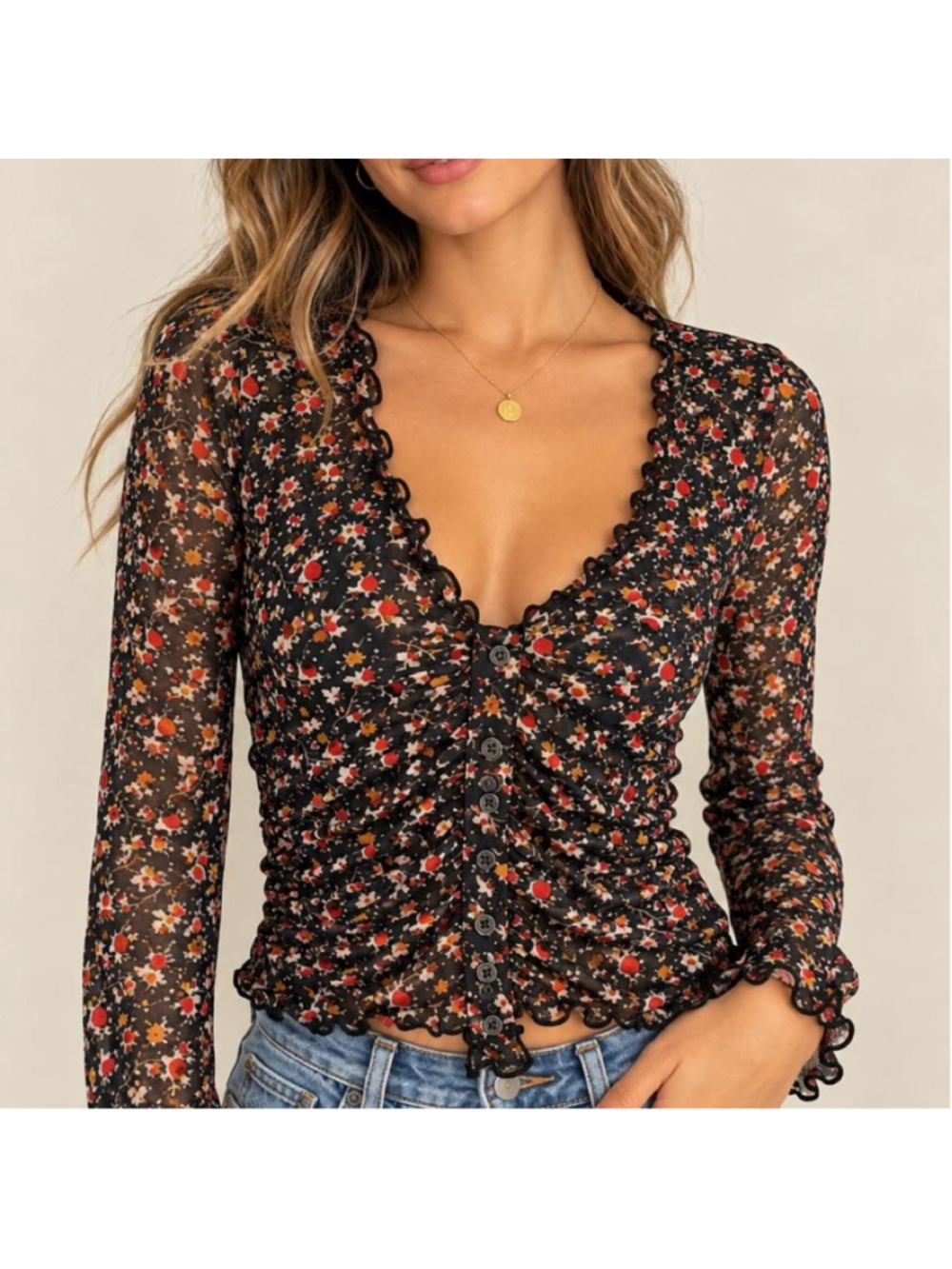 Natural Life floral mesh top, size XS